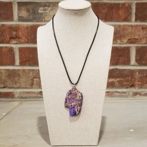 Black Wax Leather Multi colored Pendant Necklace